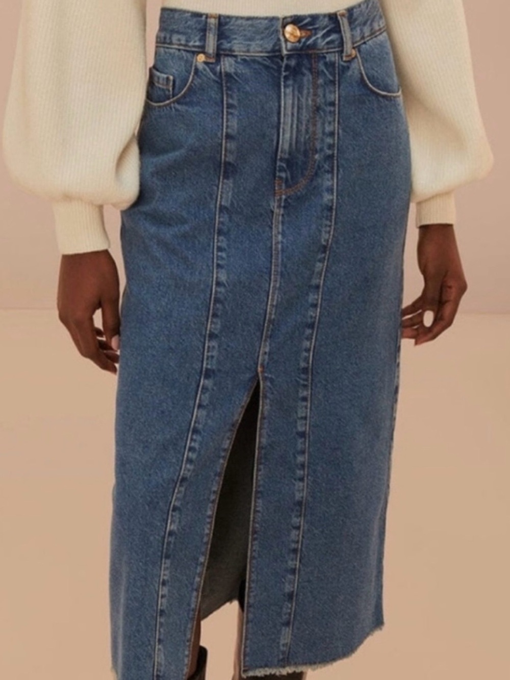 FARM Rio Denim Maxi Skirt Re-Farm Up-cycled • Nordstrom $230 • Size 33 (14)